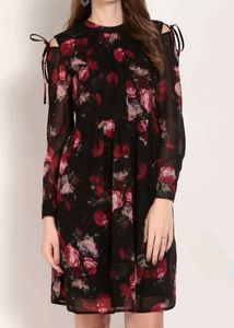 Black Floral Printed Fit And Flare Dress
