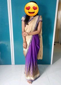 Beautiful Saree With Golden And Blue Color