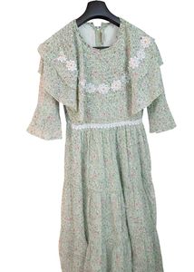 green floral silk frock