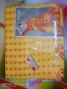 Yellow cotton saree for puja
