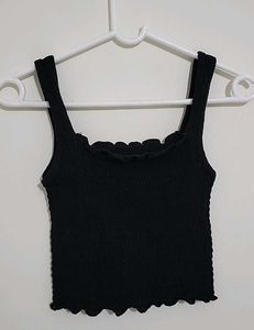 Black Smocked Crop Tank Top