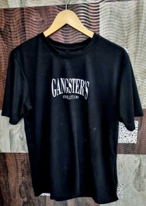 Gangster Print Streetwear Tee – Oversized Black |