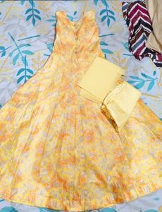 Beautiful Yellow Ethnic Gown With Red N Orange