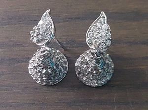 Pure silver jhumkas with zirconia