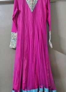 Pink &amp; Blue Embellished Anarkali Dress