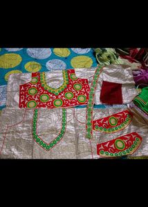 PARROT GREEN SAREE WITH EMBROIDERY BLOUSE SET