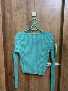 Trendy Green Ribbed Knit Top