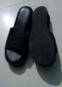 Black Wedge Slide Sandals