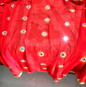 Red saree with Embellishments