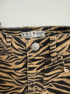 Tiger Print Denim Mini Skirt