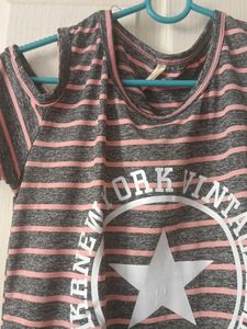 Striped Cold Shoulder Tee