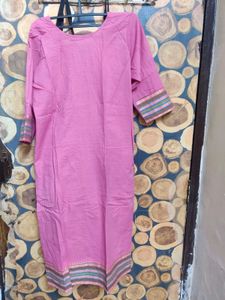 Pink Cotton Suit With Stripes Border