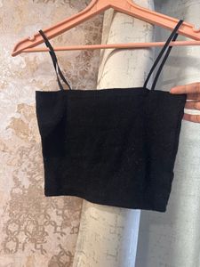 Trendy Black Cropped Tank Top, Bust- 34-38