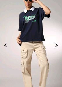 Shein Navy oversized Graphic Print Polo T-Shirt