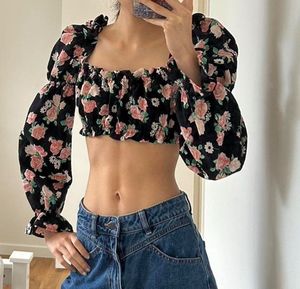 Black Ruffled Floral Top