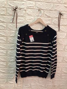 Striped Button Shoulder Sweater