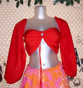 SizeS/M/L. 🎁Buy 2 Get 1 Free 🎁 Red Tie-Front Top