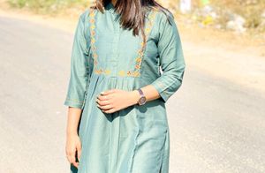 Naira cut Kurti With Embroidery Design