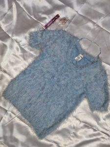 Fluffy Blue Crop Top