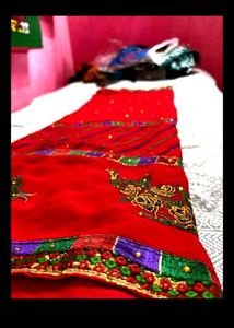 Elegant Handwork Red Embroidered Saree