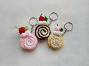 Crochet Swiss Roll Cake Keychain 3pcs