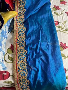 Blue Saree With Designer Blouse (never Used)