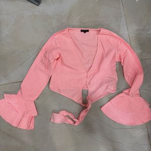How When Wear Neon Stripe Frill Tie Blouse NEW