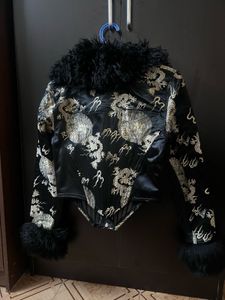 Dragon Embroidered Fur Trim Jacket