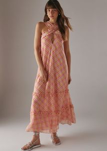 Chiffon Frill Halter Tier Ruffle Maxi Dress