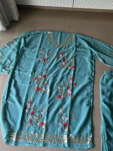 Teal Embroidered Salwar Kameez Set