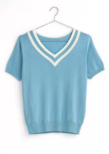 Blue V-Neck Knit Top
