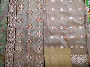 Peach Cotton Khada Kapda Saree With Embroidery Work Party Wear Border Work