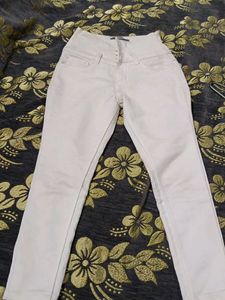 High-Waisted White Jeans