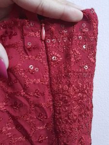 Red Sequin Peplum Top