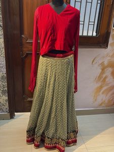 Red Top & Embroidered Skirt Set