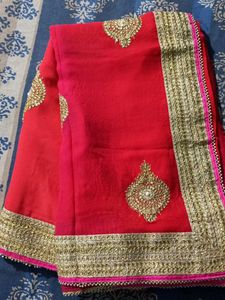 Red & Gold Embellished Saree