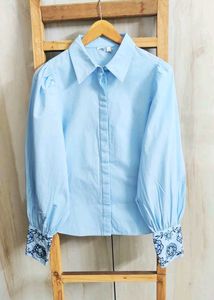 Embroidered sleeve Button-Down Top Size-38-40