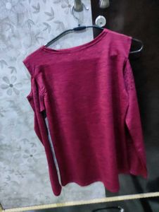 Maroon Cold Shoulder Top