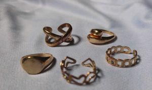 5 Gold Ring Set - Trendy Minimalist Rings