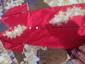 Tauffetta Silk Red Frunt Slit Kurti