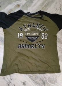 Athletic Varsity Full Sleeve T-Shirt (Olive Green