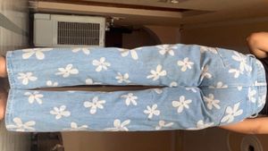 Daisy Print Denim Pants