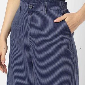 Striped Straight Fit Flat-Front Trousers
