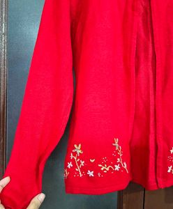 Red Embroidered Cardigan