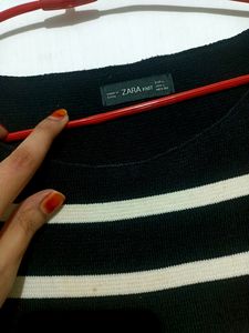 White Black Woolen Long Stylish Top