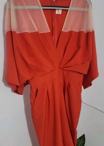 Red URBANIC Mesh-Neck Jumpsuit