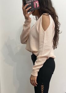 Pastel Pink Pullover With Cut Out Sleeves