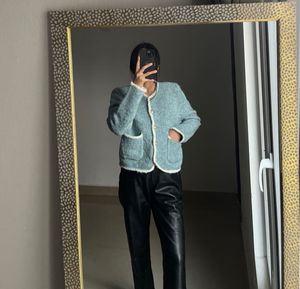 Powder Blue Wool Blend Boucle Cardigan