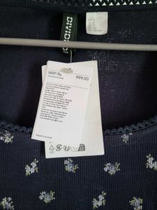 H&amp;M Navy Blue  Floral Long Sleeve Top