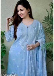 Light Blue Embroidered Kurti Set